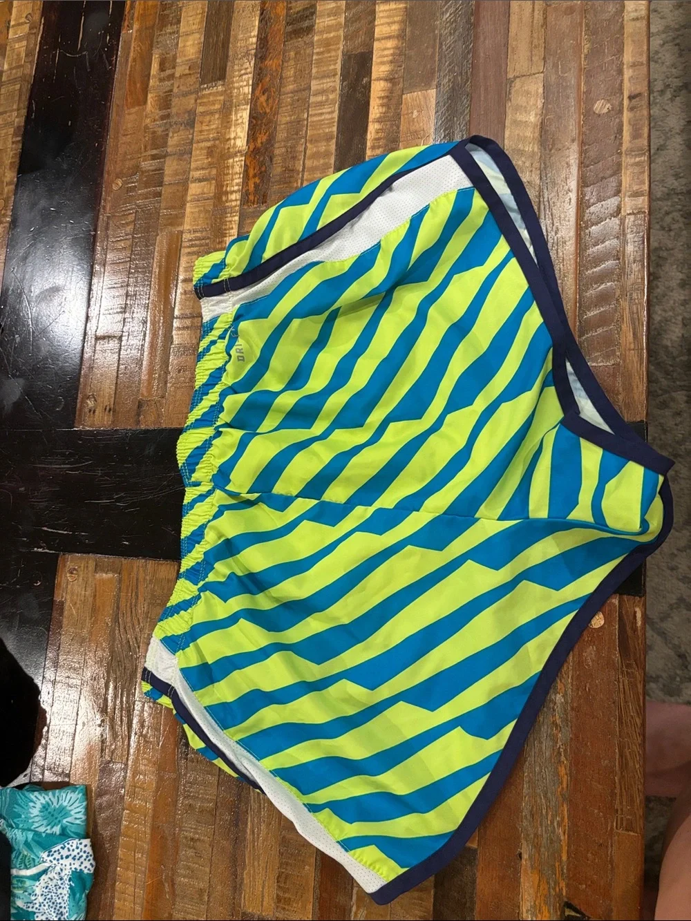 Nike Bright Yellow and Electric Blue Striped Running Shorts